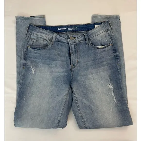 Old Navy Rockstar Mid Rise Distressed Light Wash Skinny Jeans Size 8 Regular - Picture 1 of 11
